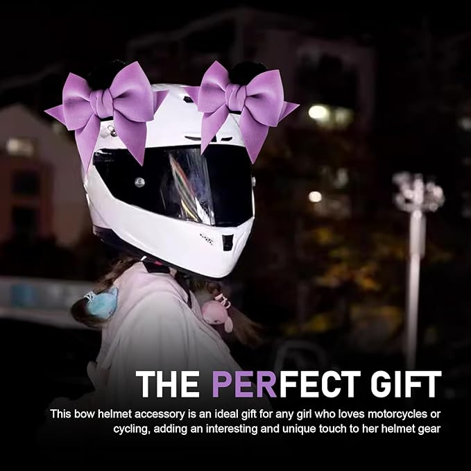 2 PCS Bow Cat Ears Helmet Decorations, Cute Plush Cat Ears Helmet Decor, Fun Detachable Decorative Accessories for Helmets, Universal for Motorcycle Bicycle Scooter Helmets (Purple)