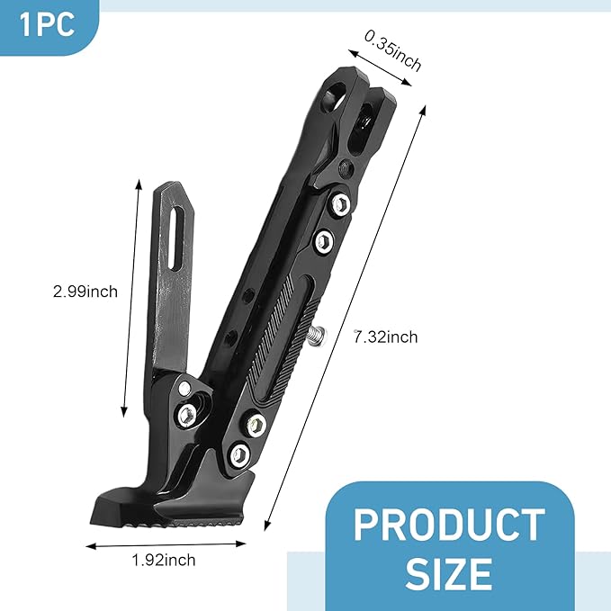 Universal Motorcycle Kickstand, 6 Level Heavy Duty Adjustable CNC Aluminum Alloy Side Stand Foot, Replacement Support Stand for Motorbike, Scooter, Dirt Pit Bike (Black)