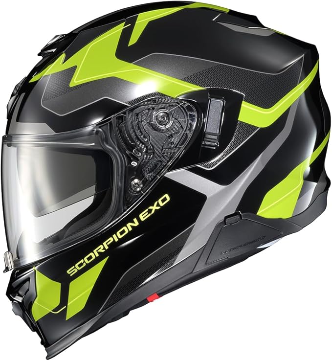 ScorpionEXO T520 Full Face Touring Motorcycle Helmet with Bluetooth Ready Speaker Pockets DOT ECE Approved Zuse (Black/Hi-Viz - X-Large)