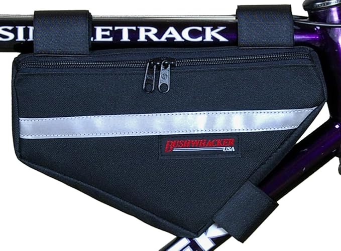 Bushwhacker Laredo Black Bicycle Frame Bag with Reflective Trim – Cycling Triangle Pack for Top and Down Tube – Rear and Front Accessories Bike Storage
