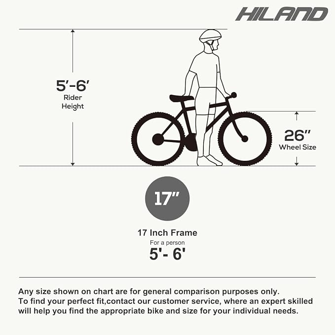 HILAND 26" MTB Mountain Bike for Men Women Adults, 18-Speed, Disc Brake, Lightweight Aluminum Frame, 3/6 Spoke Wheel