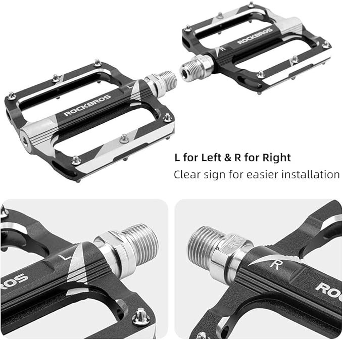 Rock BROS Mountain Bike Pedals Flat Bicycle MTB Pedals 9/16 Lightweight Road Bike Pedals Carbon Fiber Sealed Bearing Alloy Flat Pedals 1 Pair