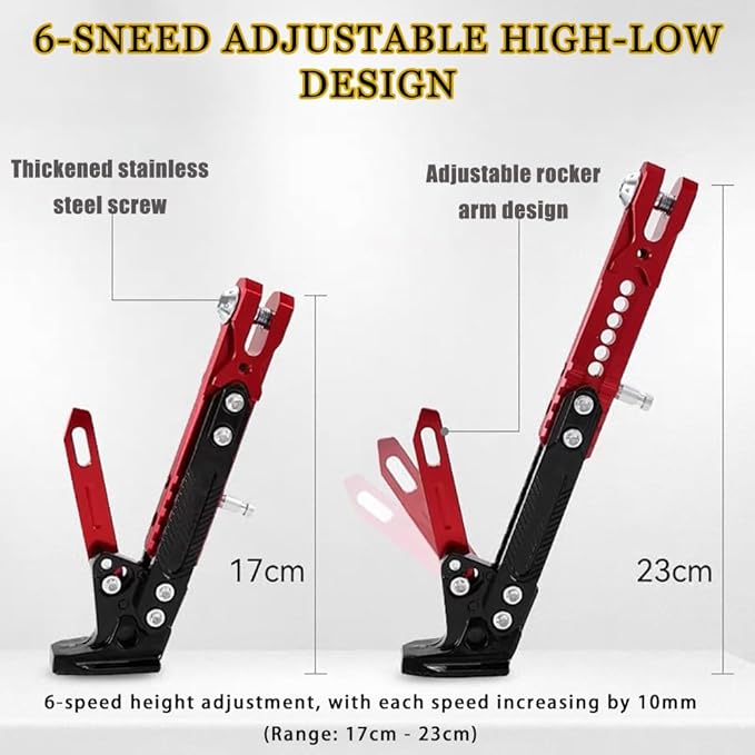 Motorcycle Kickstand for KTM 1050 Adventure/1090 Adventure/1090 Adventure R/1190 Adventure/RC8, Adjustable Universal Aluminum Side Stand for Motorbike Heavy Duty Parking Support Foot,A/Red