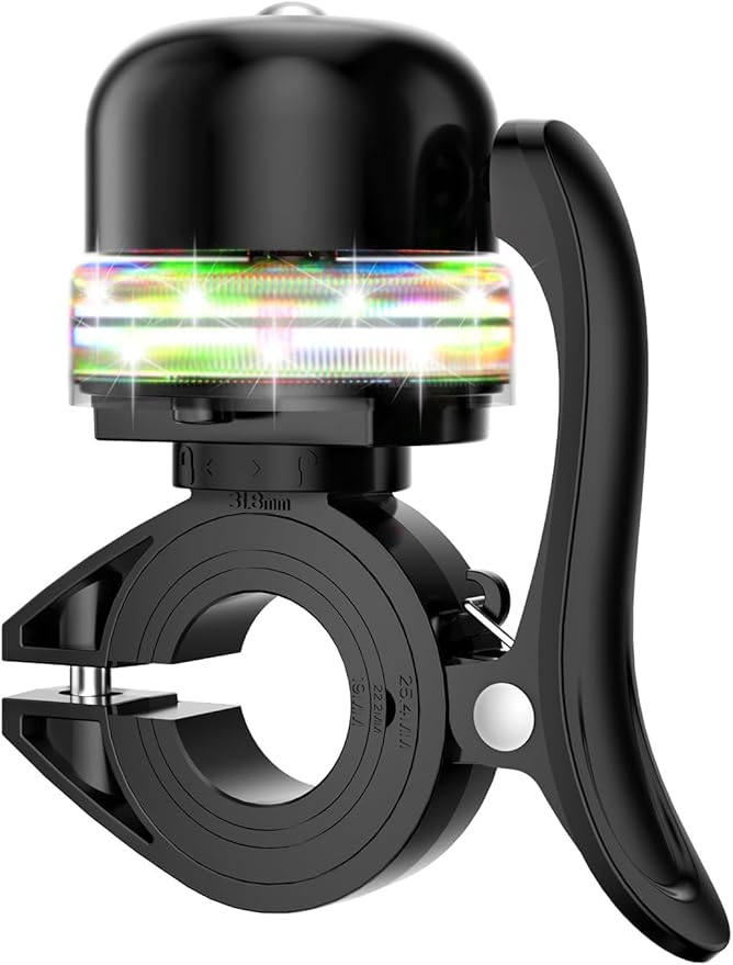 Bike Bell for Kids & Adults, Light up Bike Accessories Adjustable with Ferrules Fit for 0.74-1.25in(19-31.8mm) Bicycle Handlebars, Aluminum Made & Crisp Sound for Mountain Dirt Road Bike Ebike