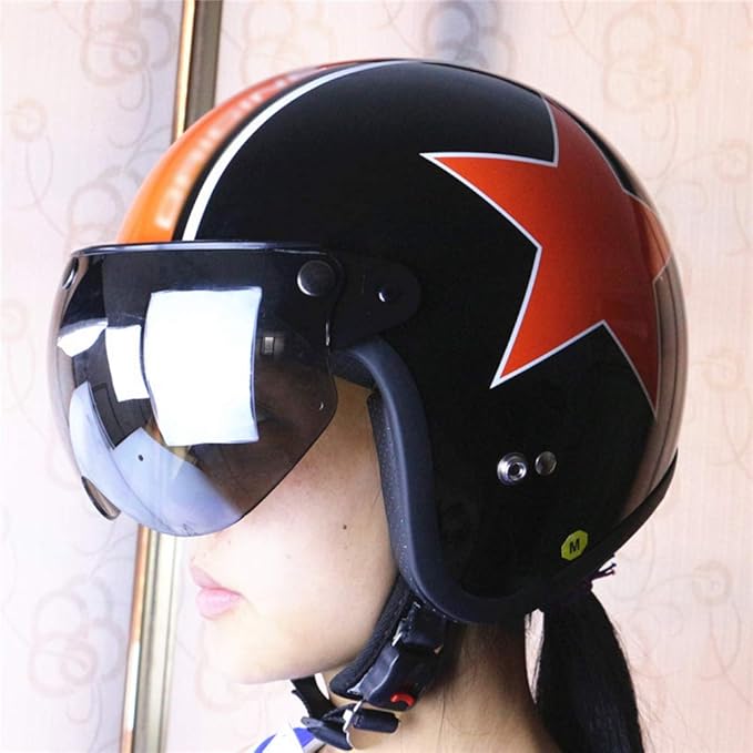 Helmet Visor Replacements,Universal 3 Snap Retro Helmet Visor Windproof Sun Shield Half Face Motorcycle Helmets Visor,Up Down Open Face Helmet Half Face Shield(Clear)