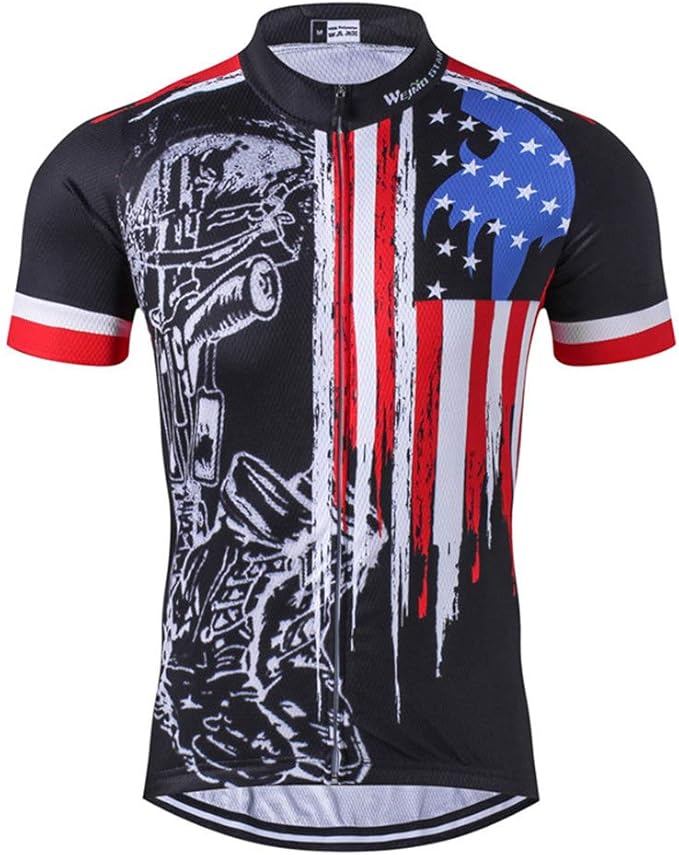 JPOJPO USA Cycling Jersey Men Short Sleeve Bike Shirts Biking Jersey Summer American Bicycle Tops with 3 Pockets Reflective