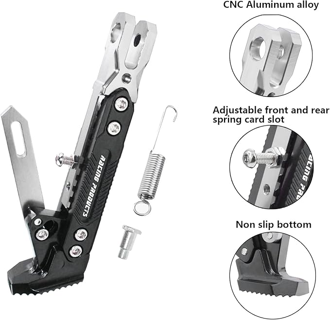 Universal Motorcycle Kickstand Adjustable Foot Side Support Parking Kickstand for Electric Motorbike Parking Foot Side Support Stand (Silver)