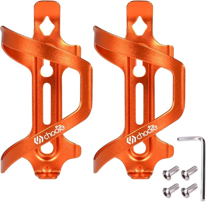 Chooee Mountain Bike Water Bottle Cage, Aluminum Bicycle Water Bottle Holder for Road Bikes Orange 2-Pack