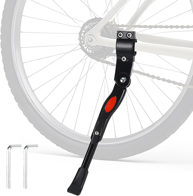 Bicycle Kickstand, Aluminium Alloy Bike Kickstand, Adjustable Bicycle Kickstand, Easy to Install Kick Stand, Rear Side Bike Stand, Non-Slip Foot for 24"-700C 16"-20" with Hex Wrench