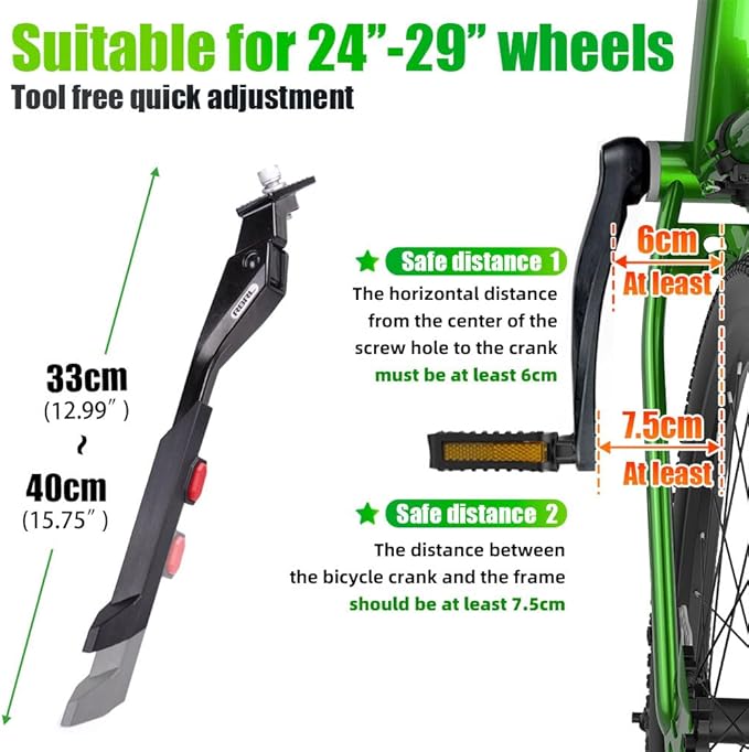 RBRL Bike Kickstand Center Mount 24–29 Inch, Height Adjustable Kick Stand for E-Bike, MTB, Trekking & City Bike, Heavy Duty Aluminum Alloy Bicycle Stand (Max Load 100lbs)