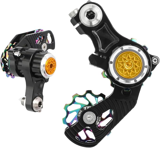 Single Speed Chain Tensioner Kit, CNC 6061 Aluminum Adjustable Tensioner with 11T Guide Pulley (Ceramic Bearing), Rear Derailleur Hanger Mount for Hardtail MTB, BMX, DJ & Folding Bikes