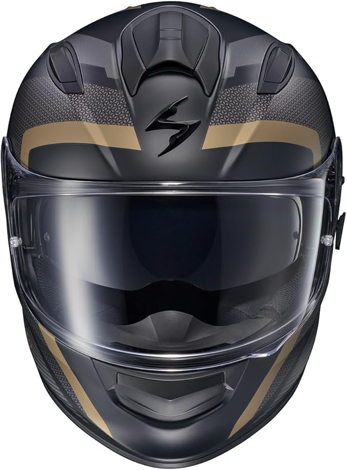 ScorpionEXO Ryzer Full Face Motorcycle Helmet with Pinlock Ready Shield with Integrated Speaker Pockets DOT ECE Approved Evolution (Gold - X-Large)