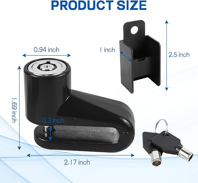 Motorcycle Disc Brake Lock, Anti-Theft Motorbike Security Wheel Disc Brake Lock with Two Keys, Safety Wheel Disk Locks for Scooter Mountain Road Bike Bicycle Powersports (Black with Bracket)