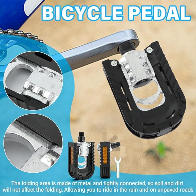 Folding Bike Pedals Mountain Bike Pedals Aluminum Alloy Bicycle Platfor-m Pedal with Reflective Strips,Non-Slip Wide Flat Cycling Pedal for E-Bike,Urban Commute,MTB Bikes
