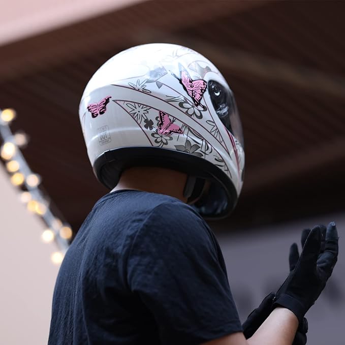 TCT-MOTORPARTS Adult Helmet DOT Flip Up Full Face Pink Butterfly Street Dirt Bike Helmet Motocross ATV Helmet for Women Men (Medium)