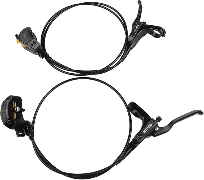 Bicycle Hydraulic Disc Brake Set with Four-Piston Calipers and Aluminum Alloy Construction for Mountain Bike Off-Road and Urban Riding Front/Rear Hose Included(Black)