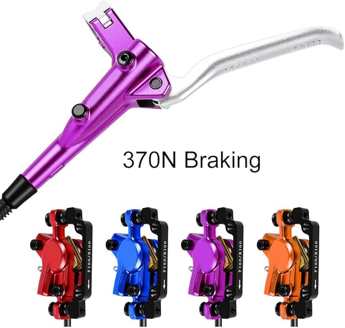 Bicycle Hydraulic Disc Brake Set, Front 800Mm Rear 1400Mm Hose 2-Piston MTB Brake System With 160Mm Rotors For Mountain Bike, 370N Stopping Power(Purple)