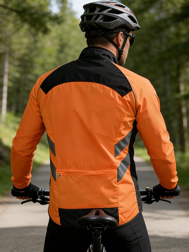WOSAWE Men's High Visibility Cycling Wind Jacket Water Resistance Reflective Windbreaker