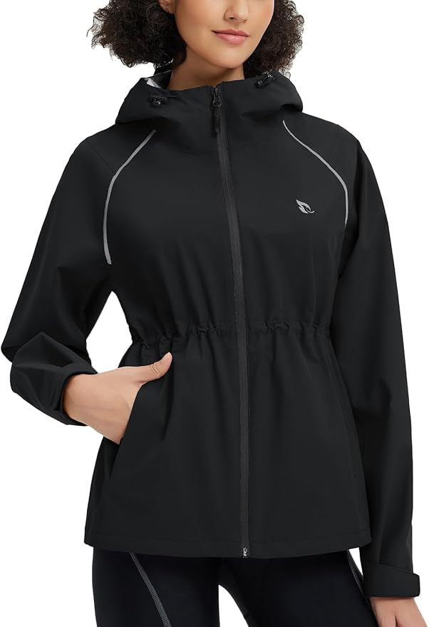 baleaf Women's Rain Jackets Waterproof Windbreaker Packable Lightweight Cycling Running Jacket Hiking Gear Reflective Hooded