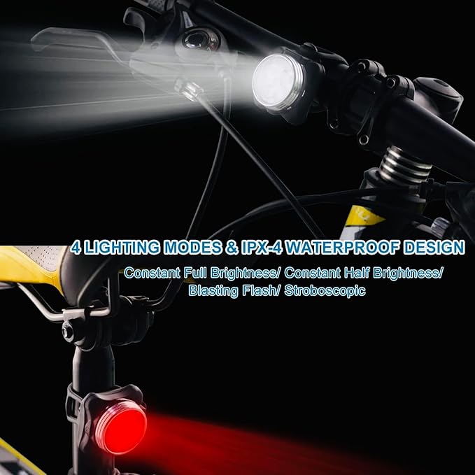 USB Rechargeable Bike Light Set, LED Front Headlight & Rear Tail Light, Waterproof Bicycle Light, 4 Modes, Silicone & Plastic, Bright LED, Outdoor Bike Lighting, Rechargeable Bicycle Light Set