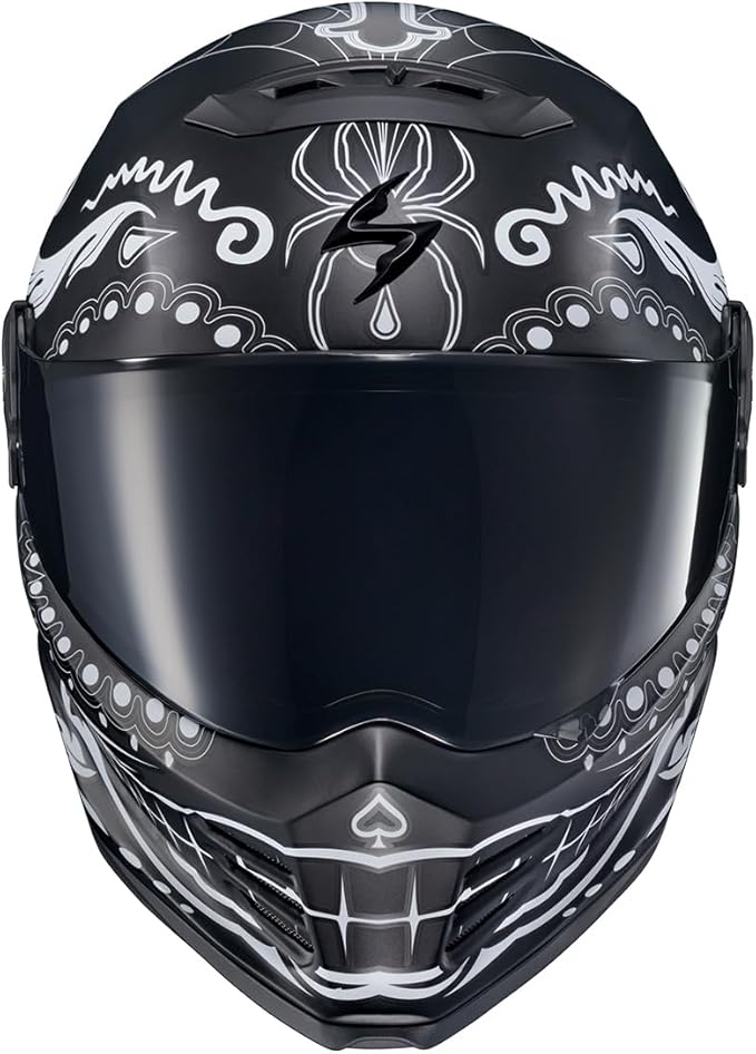 ScorpionEXO Covert FX Full Face Adult Motorcycle Helmet Street Fighter Style - Bluetooth Ready Speaker Pockets DOT ECE El Malo (White/Matte Black - 2X-Large)