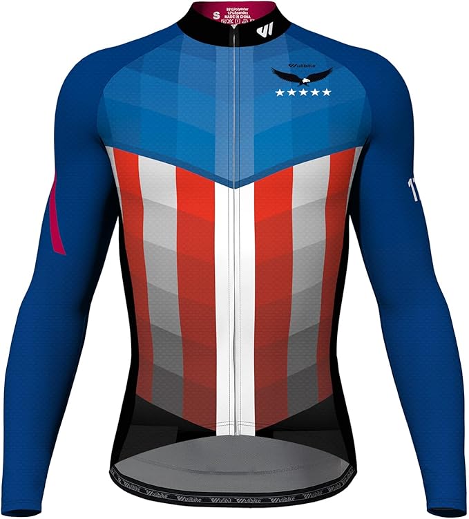 Lo.gas USA Cycling Jersey Men Short Sleeve Bike Biking Shirts American Flag Road Bicycle Clothing Full Zip with Pockets