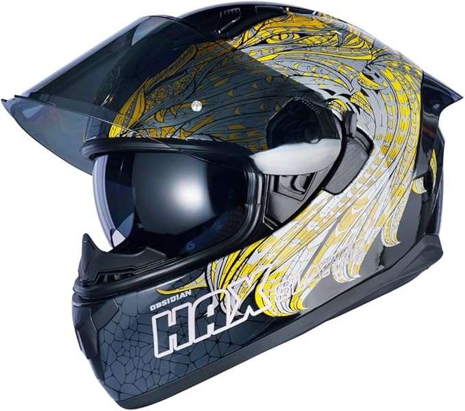 HAX Obsidian Full Face Dual Visor Adult Motorcycle Helmet for Motorbike Street Bike with Pinlock Ready DOT Approved Slayer Gold XXL
