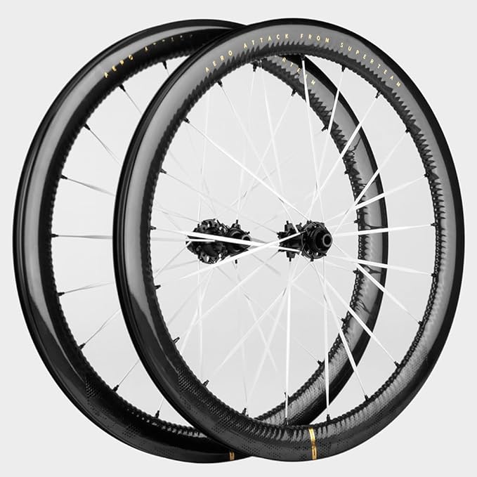 SUPERTEAM S-All Carbon EVO Road Bike Wheelset 36T Ratchet SystemDisc Brake Tubeless 700c 50mm Depth 28mm Width Center Lock Thru Axle, White Carbon Spoke Ultralight 1425g