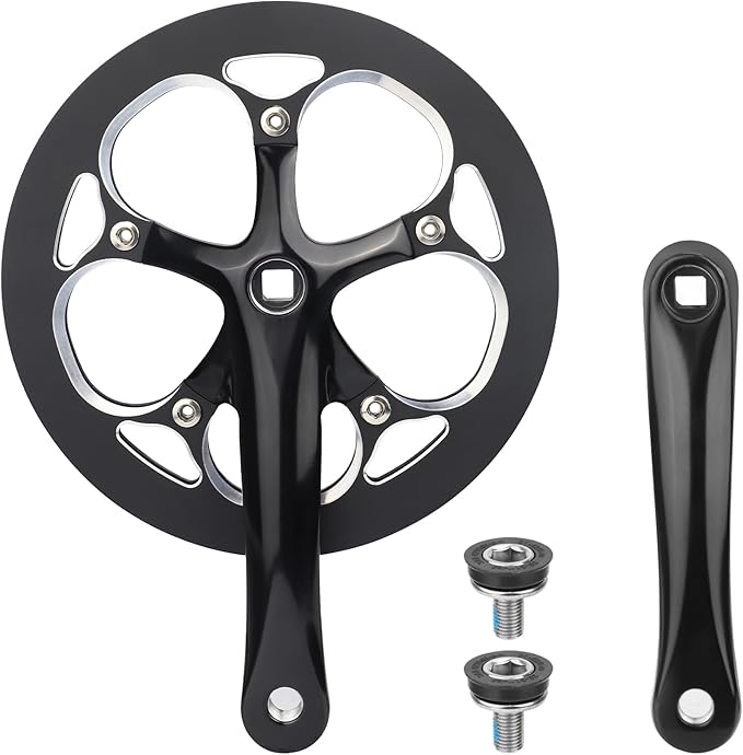 ZUKKA Bicycle Crankset 42/46/52 Teeth Aluminum Alloy Crankset with Double Chain Cover 170mm Arm for MTB Mountain Bike Compatible with 6/7/8/9/10 Speeds Bike Square Type