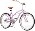 ACEGER 24 26 Inch Women Beach Cruiser Bike, Single Speed and 7 Speed, Adult Hybrid Bike Commuter Bicycle, Hi-Ten Steel Frame with Adjustable Handlebar and Saddle, Multiple Colors
