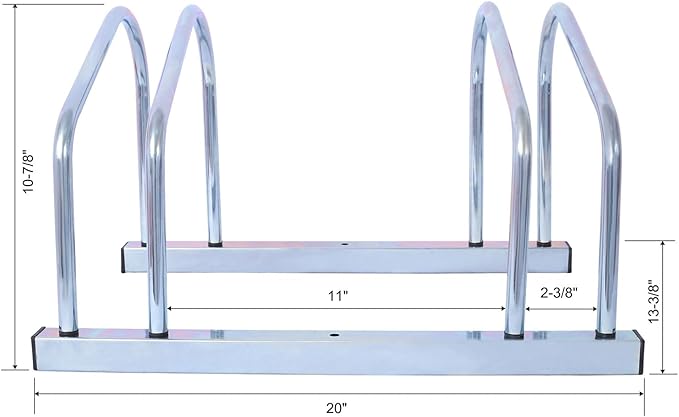 2-Bike Floor Stand, Heavy-Duty Bike Parking Rack for Garage Storage, Indoor/Outdoor Bicycle Floor Stand Fits 22–28" Wheels, Holds Tires up to 2.15", Steel Bike Organizer for Mountain & Road Bikes,Silv