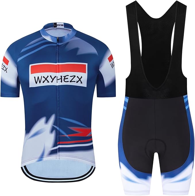 Men's Cycling Jersey Set Road Bike Shorts Sleeves Jersey Zipper Pokcet Bib Shorts with 20D Gel Pad Biking Clothing Sets