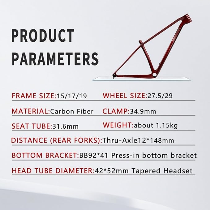 27.5/29er Carbon Fiber Mountain Bike Frame 15"/17"/19" Disc Brake XC Hardtail Frames Thru Axle 12x148mm Boost Frameset Max 2.35" Tire