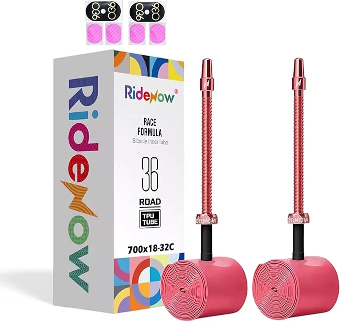 2 Pack RideNow TPU Inner Tubes 700C x 18-32C / 32-47C with 45mm/65mm/85mm Metal Presta Valve, Removable Valve Cores for All Road or Gravel Bike (Include Bike Tube Patch Repair Kit)