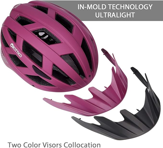 Adult-Men-Women Bike Helmet with Light - Mountain Road Bicycle Helmet with Replacement Pads & Detachable Visor