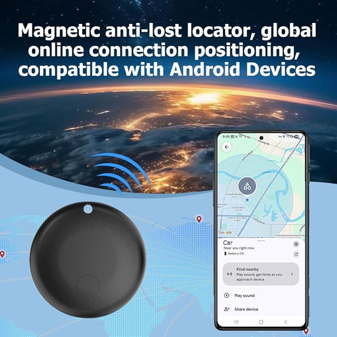GPS Tracker for Vehicles Work with Built-in APP (Compatible with Android Device),Mini Car Tracker Tag With Magnet Global Coverage,Hidden Car Locator Device, No Monthly Fee or Subscription, No SIM Card