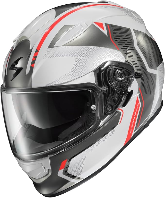 ScorpionEXO Ryzer Full Face Motorcycle Helmet with Pinlock Ready Shield with Integrated Speaker Pockets DOT ECE Approved Switch (White/Grey - 2X-Large)