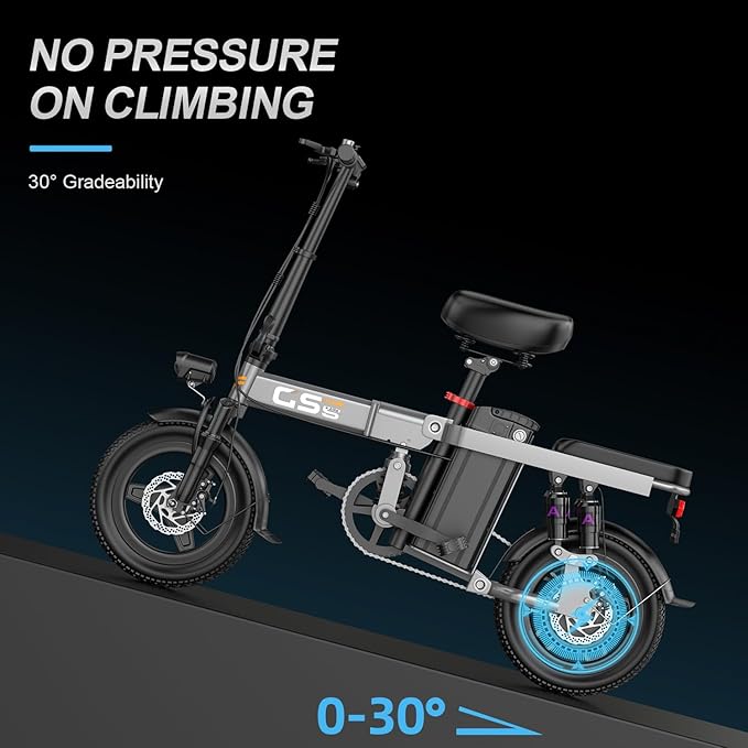 Heavy-Duty Foldable Electric Bike for Adults with 7-Shock Suspension, 500+ lbs Capacity, 740W Motor, 25MPH, 720Wh Battery, 20 Mile Range, 14“ Fat Tires Commuter Electric Bicycles for Road & Mountain