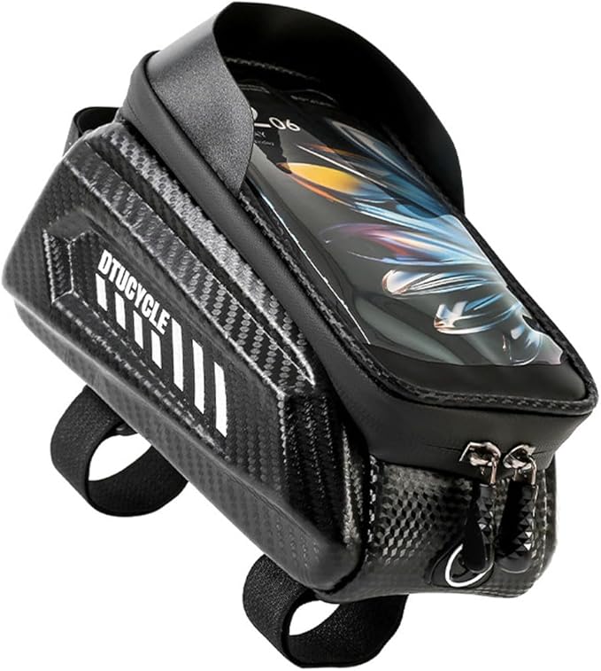 Bike/Bicycle Phone Holder Bag, Bicycle Front Frame Bag, Waterproof Tube Bag, Bike Accessories, Cycling Pouch with TPU Touch-Screen& Sun-Visor Compatible Phone Under 6.5” (1.5L Black)