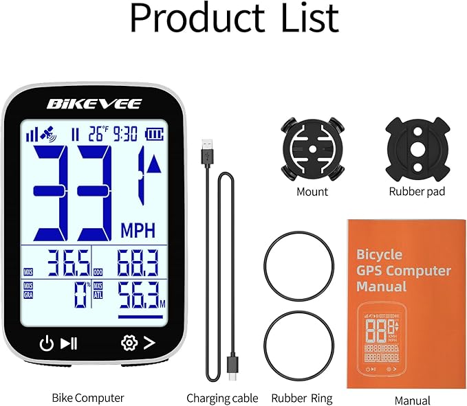 Bike Speedometer GPS Wireless Cycling Computer – Auto Start/Stop, Auto Backlight, Waterproof Bicycle Odometer MPH KM/H, 2.4" LCD Display
