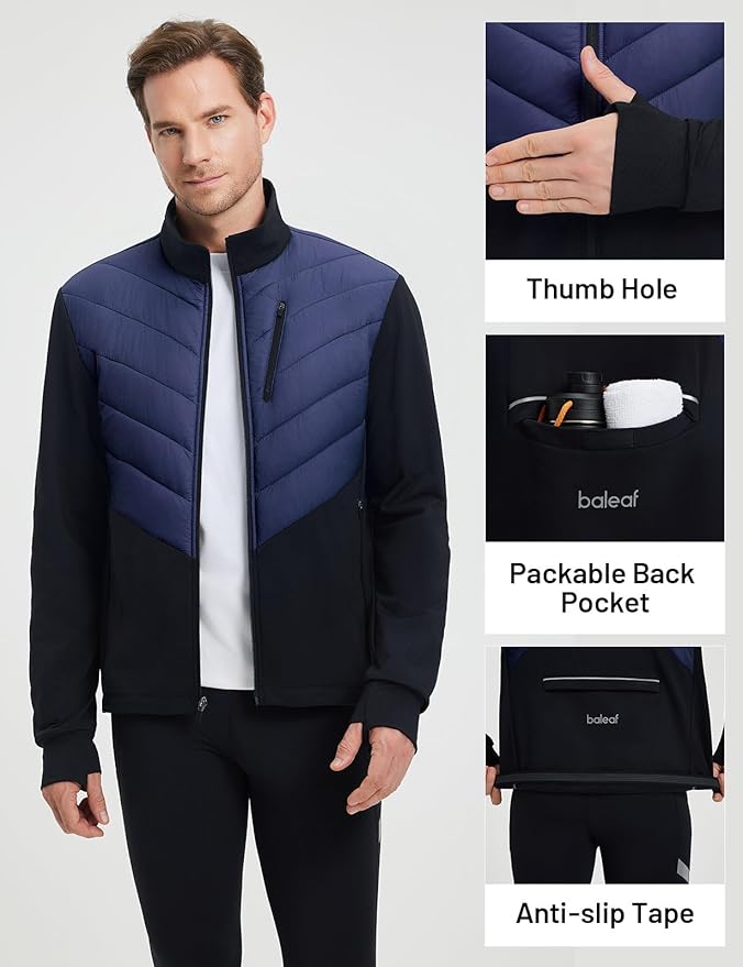 baleaf Men's Cycling Jacket Puffer Lightweight Coat Windproof Warm Winter 5 Pockets Packable Running Hiking