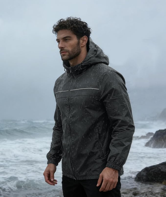 SWISSWELL Mens Rain Jacket & Coats Packable Lightweight Waterproof Windbreaker Hooded for Golf Cycling Hiking