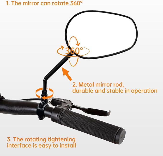 Bike Mirrors for Handlebar Mount, 2PCS Bike Rear View Mirror, HD Glass Bicycle Mirrors for E-bike, Mountain Bike, City Bikes & Scooter (Left&Right 0.87-0.98")