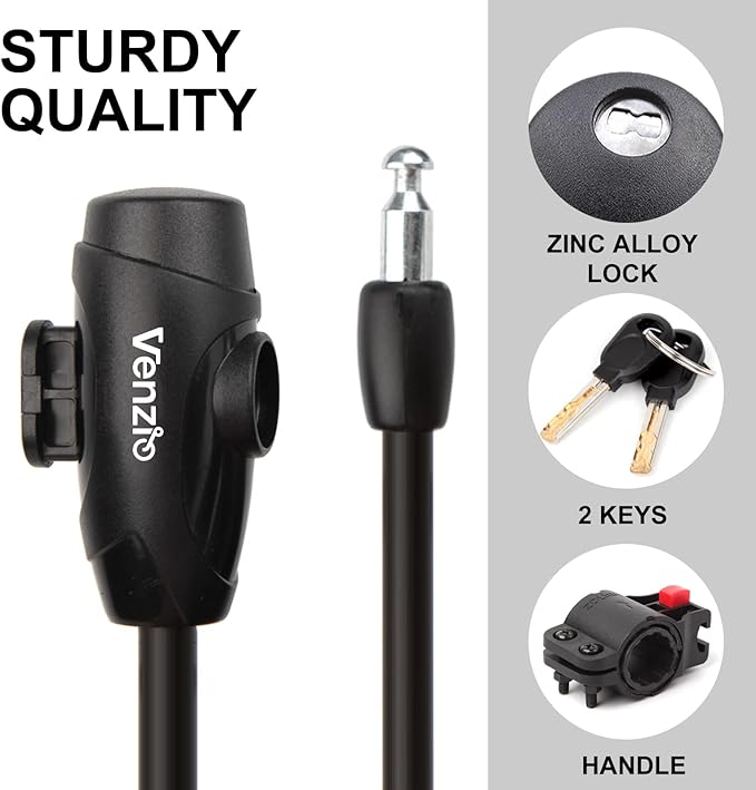 Venzio 4FT Heavy Duty Anti-Theft Bicycle Cable Lock, Bike Lock Cable with 2 Keys and Mounting Bracket, 1/2 inch(12mm) Coiled Steel Cable with Dustproof Insert for Bikes, Scooters, Gates, Fences