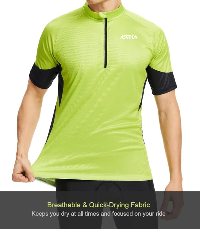 Men’s Cycling Jersey Short Sleeve UPF Half-Zip with 3+1 Zipper Pockets, Breathable Quick-Dry Moisture Wicking Fabric