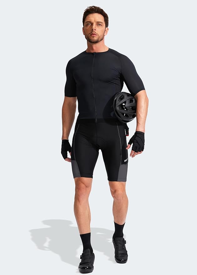 Bikewa Men's Bike Shorts 3D Padded Cycling Road Biking Mountain Riding Biker Bicycle UPF 50+ Cycle Shorts Zipper Pockets