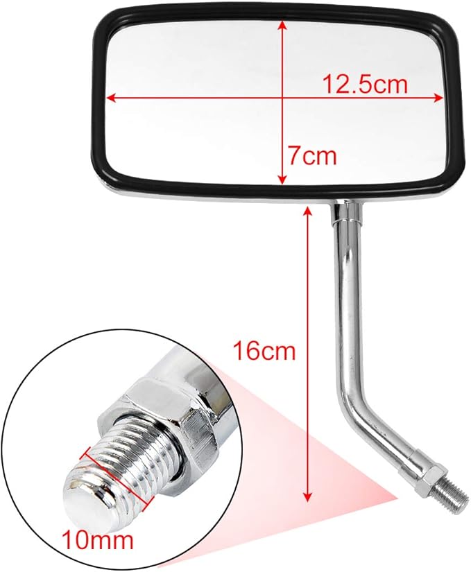10 mm Bolt Chrome Motorcycle Universal Handlebar Rear view Side Mirrors Compatible with Harley Kawasaki Suzuki Aprilia Street Bike Cruiser Scooter Mirror SIZE: 125mm X 70mm (Chrome Silver)
