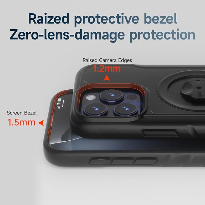 Bike Phone Case for iPhone 15 Pro Max – Shockproof & Slim with Built-in Lock, Compatible with Garmin-Style Mounts, Quick-Release for Road & MTB Cycling Black