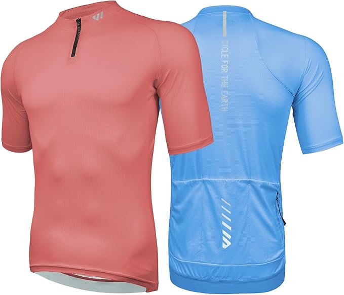 Wulibike Cycling Jersey Men Short Sleeve, Road Bike Shirts 1/4 Zipper with Pockets, Bicycle Clothing Breathable Quick Dry
