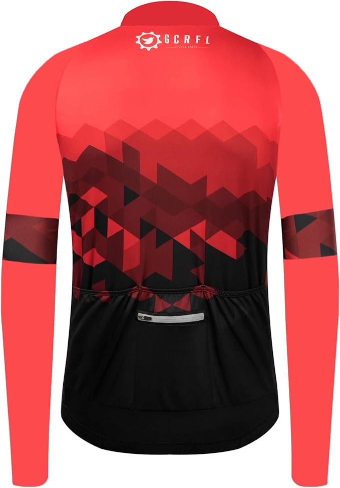 GCRFL Men's Cycling Jersey Long Sleeve Biking Shirt with 3+1 Zipper Pocket Breathable Quick Dry Bicycle Jersey